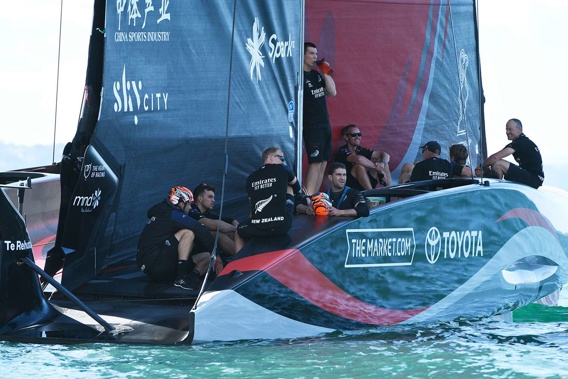 Team New Zealand relaxing while waiting for racing to resume. (Photo / Photosport)