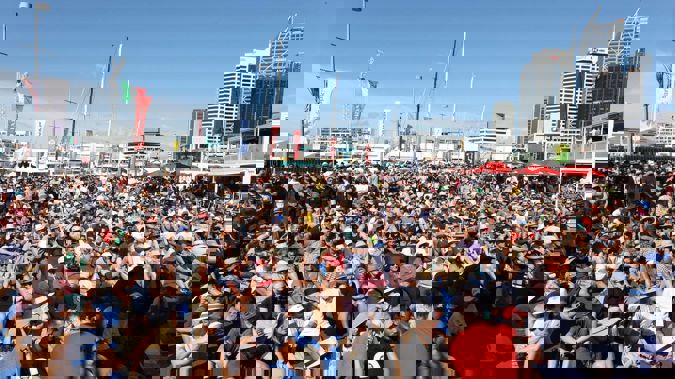 Crowds flocked to Auckland's viaduct at the weekend to enjoy America's Cup racing in relaxed alert level settings. (Photo / Brett Phibbs)