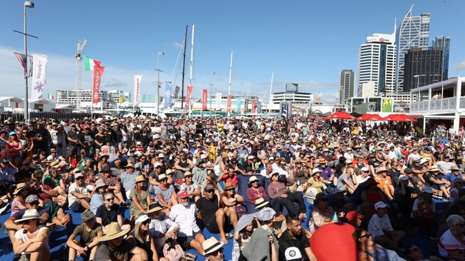 Crowds flocked to Auckland's viaduct at the weekend to enjoy America's Cup racing in relaxed alert level settings. (Photo / Brett Phibbs)