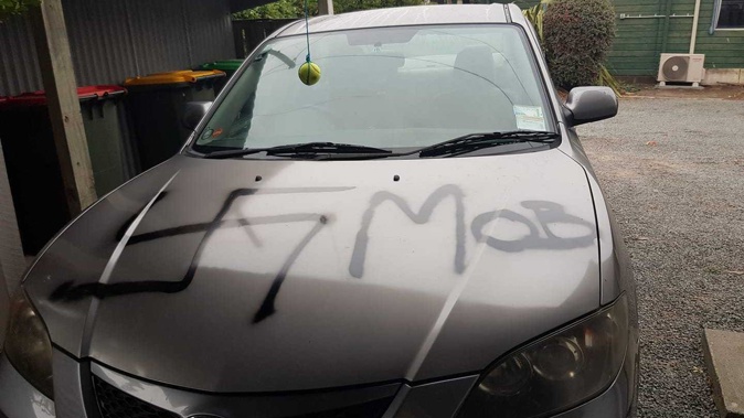 The vandalism left on a Lincoln residents' car on Wednesday night. Photo / Supplied