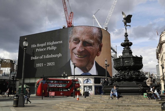 Prince Philip is projected onto a large screen at Piccadilly Circus in London. Photo / AP