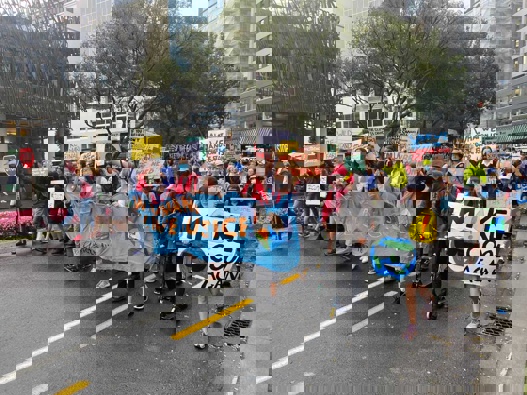 Students march to Parliament calling for urgent action on climate change. Photo / Nick James