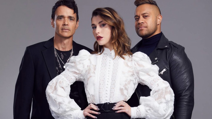 The three judges of Popstars NZ, Nathan King, Kimbra and Vince Harder. (Photo / TVNZ)