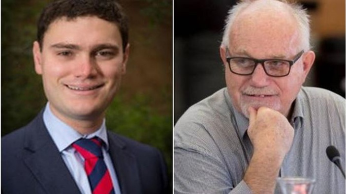 Taxpayers' Union spokesperson Jordan Williams and Hamilton City Councillor, Dave Macpherson. (Photo / RNZ)