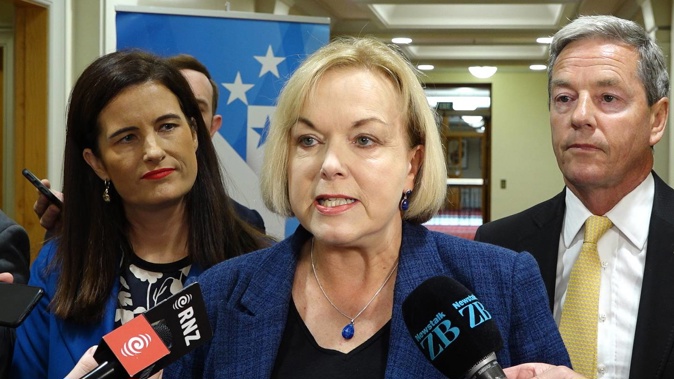 National Party leader Judith Collins with housing spokeswoman Nicola Wills, left, and Infrastructure spokesman Andrew Bayly. Photo / Mark Mitchell