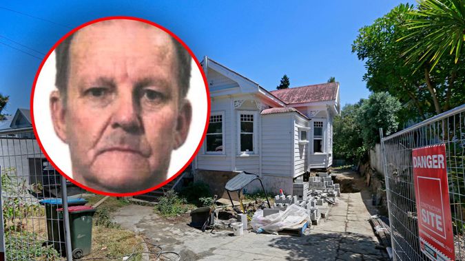A picture of David Hart, who is the subject of a homicide investigation, with the Mt Eden house under which his remains were found entombed in concrete. NZ Herald Photo by Alex Burton 07 February 2020