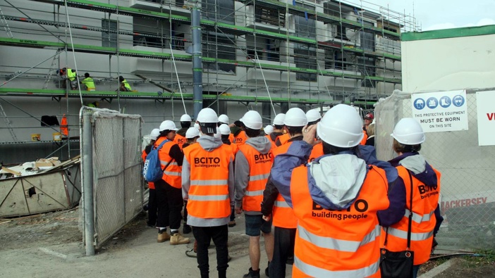 Building and Construction Industry Training Organisation students on a tour in Havelock North. Photo / Paul Taylor