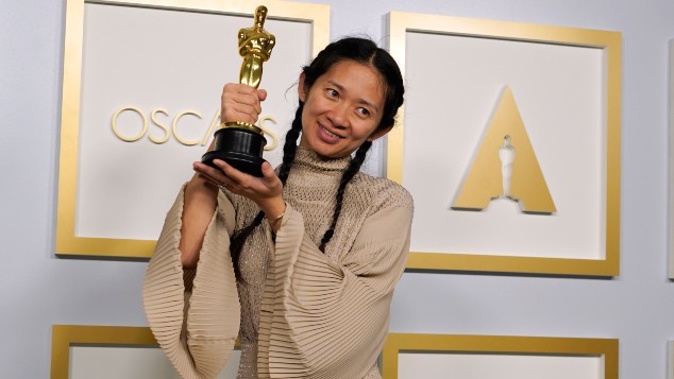 Director/Producer Chloe Zhao, winner of the award for best picture for "Nomadland,"