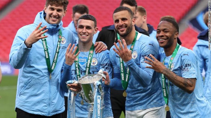 Manchester City clinched a fourth consecutive League Cup title on Sunday after beating Tottenham Hotspur 1-0 at Wembley. (Photo / CNN)