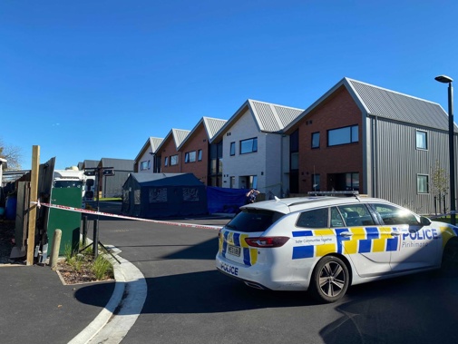 A police cordon outside Kenneth Daniel Hawkins' unit in Christchurch. Photo / Anna Leask