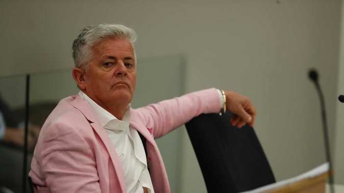 Leo Molloy appearing for sentence in the Auckland District Court today. Photo / Dean Purcell