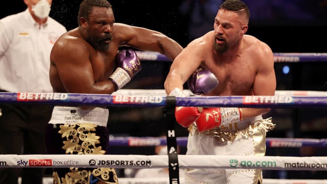 Derek Chisora and Joseph Parker going toe-to-toe in their heavyweight contest. Picture By Mark Robinson Matchroom Boxing