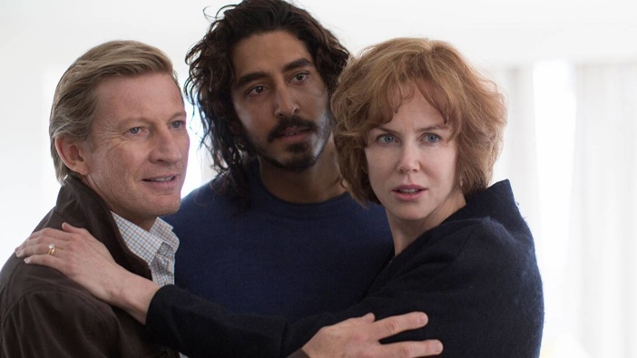 Characters in the film 'Lion' Saroo (DevPatel) with his adoptive parents John and Sue Brierley (David Wenham and Nicole Kidman).