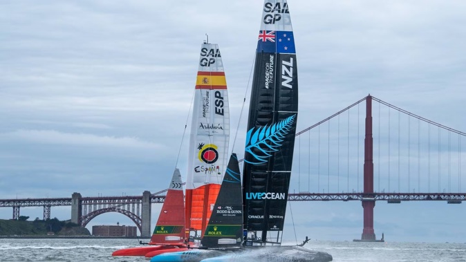 The New Zealand SailGP team will look to claim the season title in San Francisco this weekend. Photo / Ricardo Pinto / SailGP