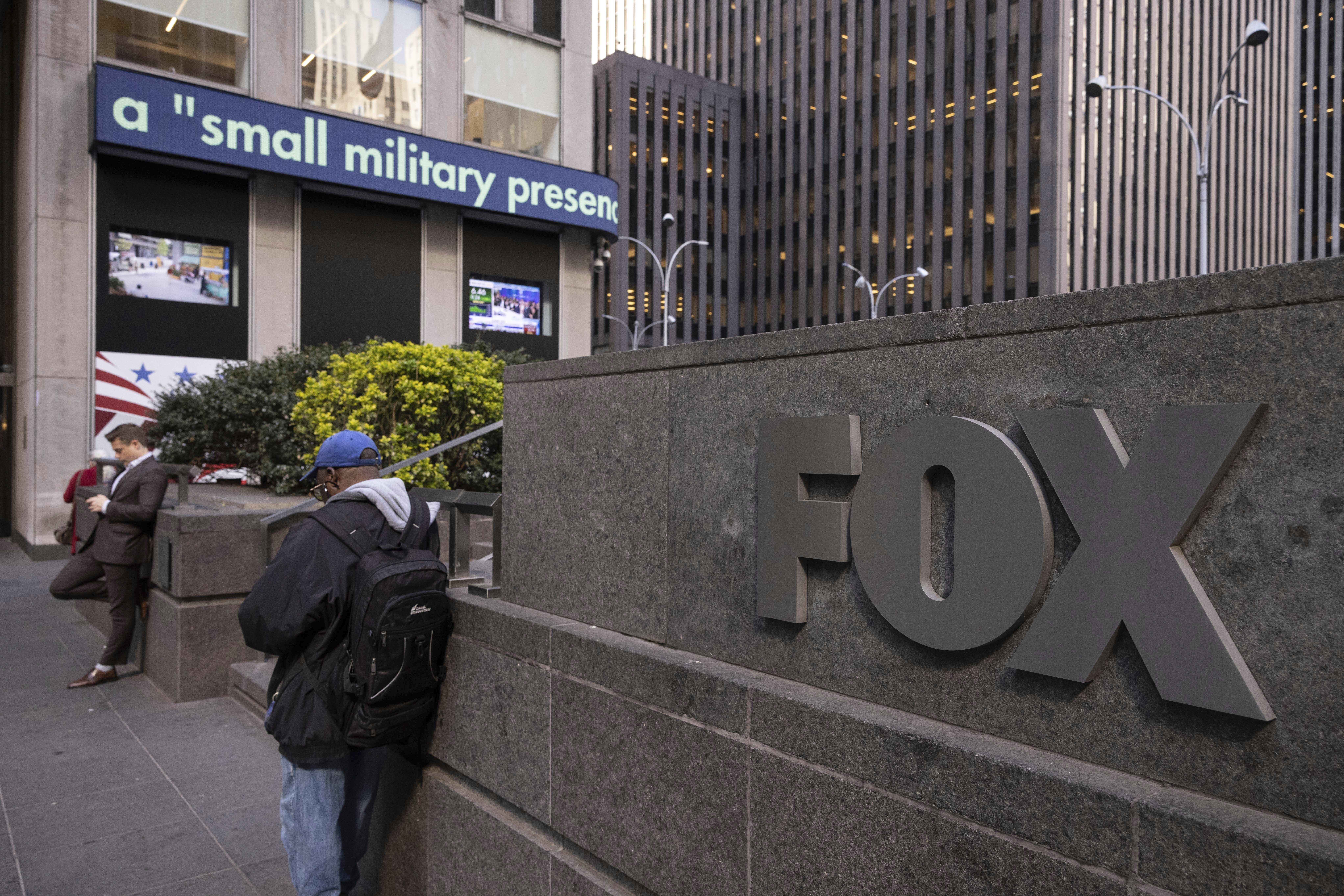 A logo of Fox News is displayed outside Fox News Headquarters in New York, Wednesday, April. 12, 2023. Dominion Voting Systems' defamation lawsuit against Fox News for airing bogus allegations of fraud in the 2020 election is set to begin trial on Monday, April 17, 2023, in Delaware. Photo / AP