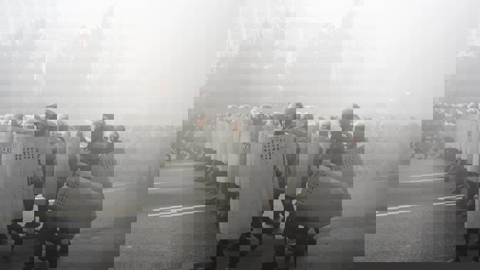 Riot police walk to block demonstrators during a protest in Almaty, Kazakhstan, Wednesday, Jan. 5, 2022. (Photo / AP)