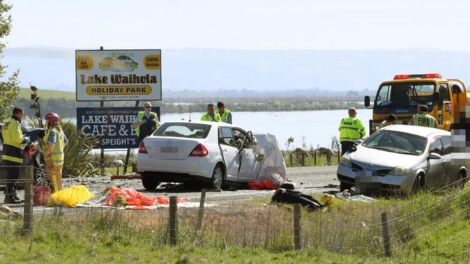 Two people were killed and three people were injured in this incident south of Waihola on Saturday. (Photo / Stephen Jaquiery)