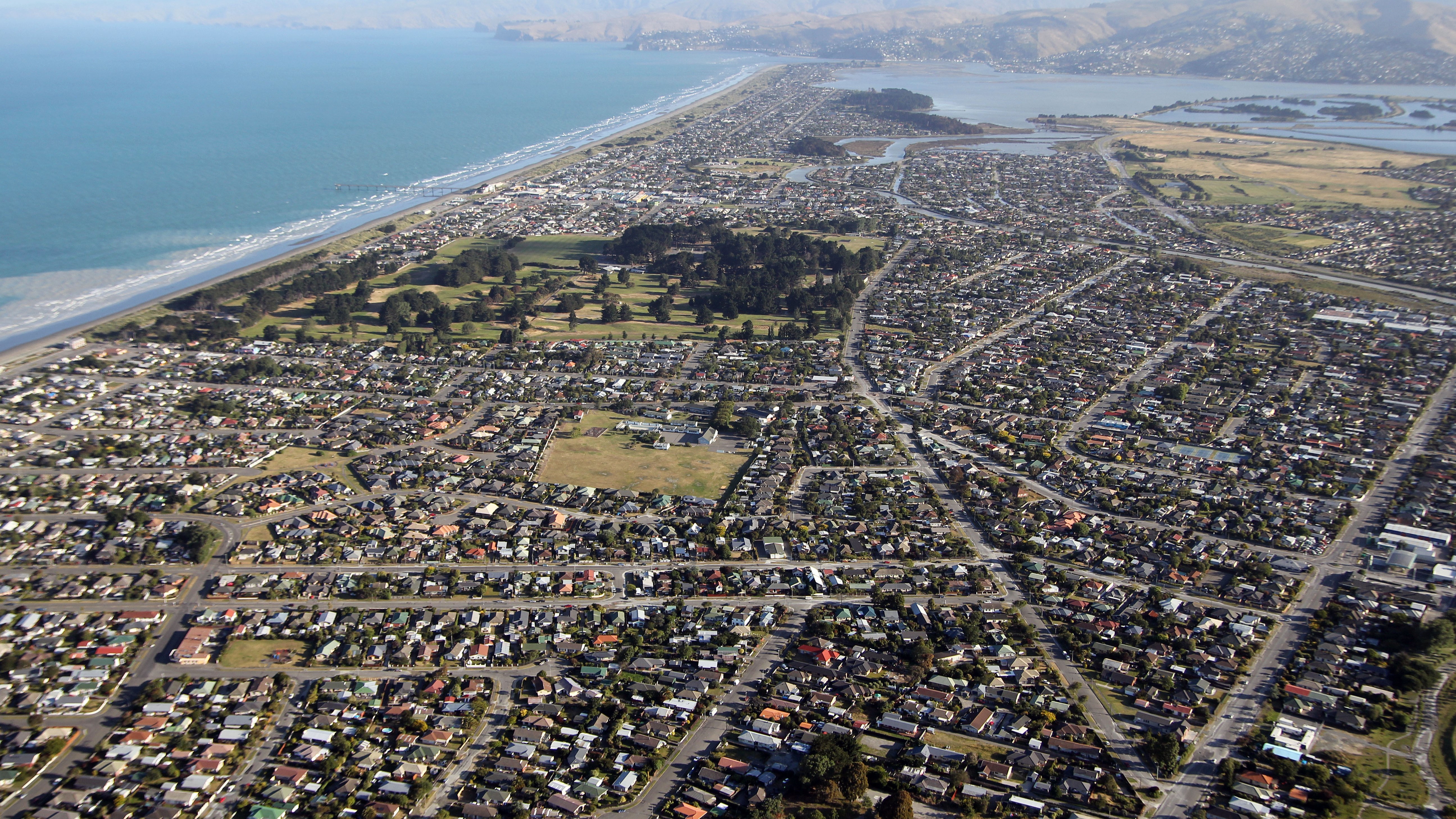 Aerial view of New Brighton, Christchurch. Photo / Geoff Sloan