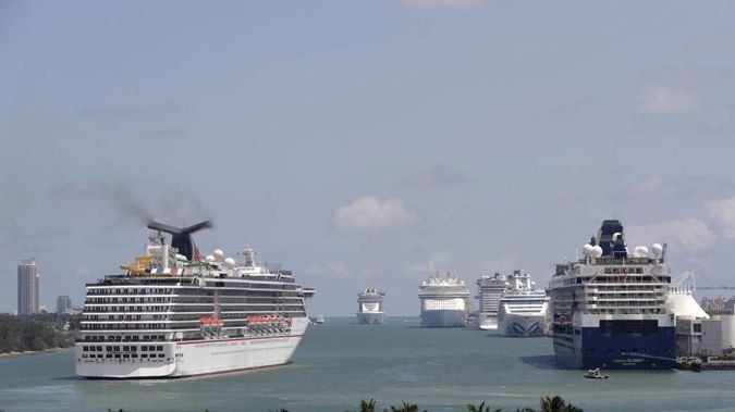 Cruise ships float at Miami's PortMiami in 2020. Photo / Lynne Sladky, AP Photo