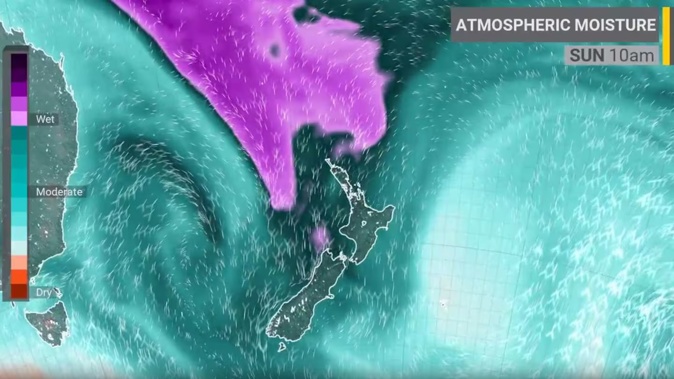 An atmospheric river is forecast to hit New Zealand bringing with it heavy rain and strong winds for much of the country. Photo / NIWA