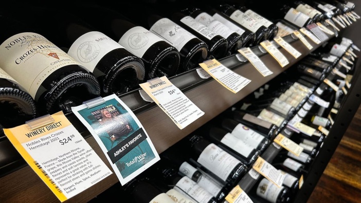 French wine rests on the rack for sale at Total Wine & More in Laurel, Maryland. Photo / AFP