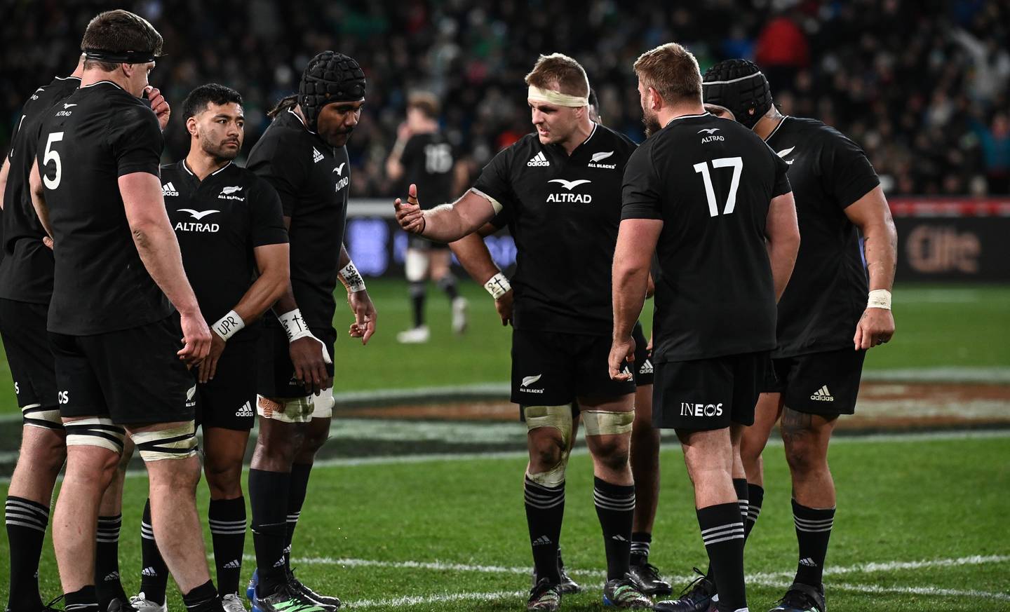 All Blacks captain Sam Cane speaks to his team during their loss to Ireland. Photo / Photosport