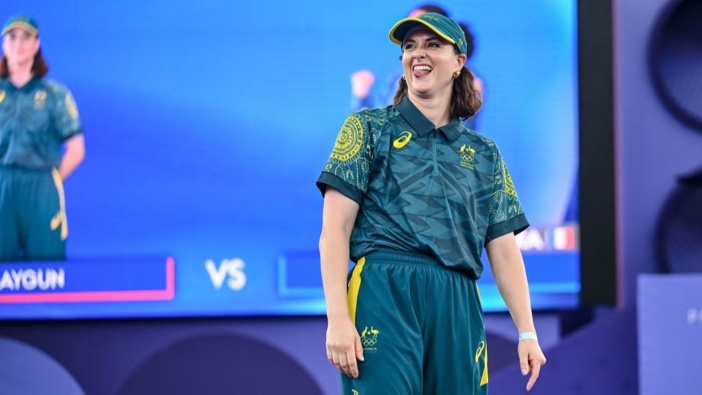 Raygun competes during the Breaking B-Girls Round Robin Group B battle between Raygun and Syssy on Day 14 of the Olympic Games Paris 2024 at La Concorde on August 9, 2024 in Paris, France. (Photo by Harry Langer/DeFodi Images via Getty Images)