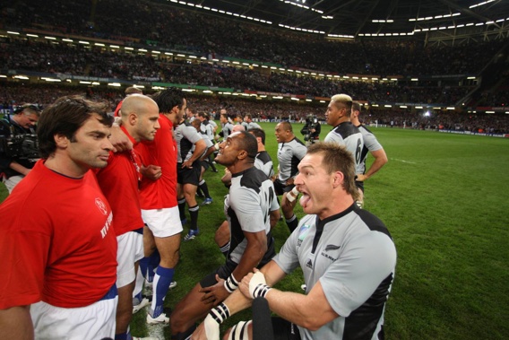 The All Blacks, performing Ka Mate, are confronted by the French before the 2007 Rugby World Cup quarter-final clash. Photo / Getty Images
