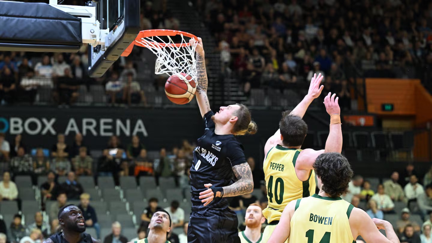 Carlin Davison of the Tall Blacks in action in the side's win over the Boomers. Photo / Photosport