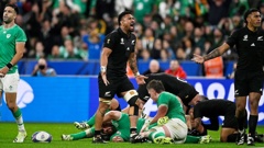Ardie Savea wins a penalty during the quarter-final win over Ireland at Stade de France. Photo / Photosport