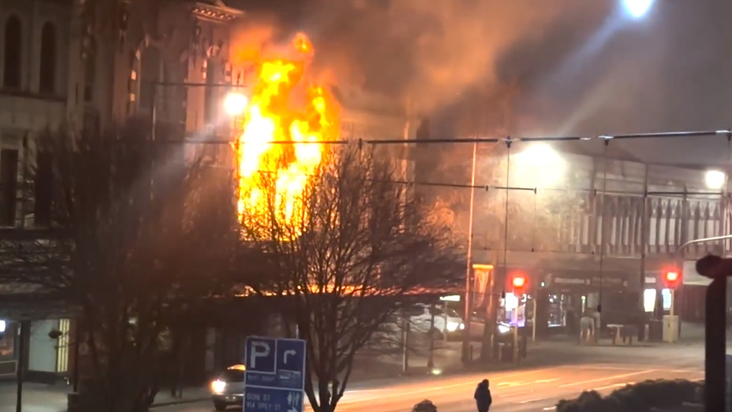 A historic building at Pall Mall Arcade in Invercargill was gutted by fire overnight. Image - Facebook / Richard Stone