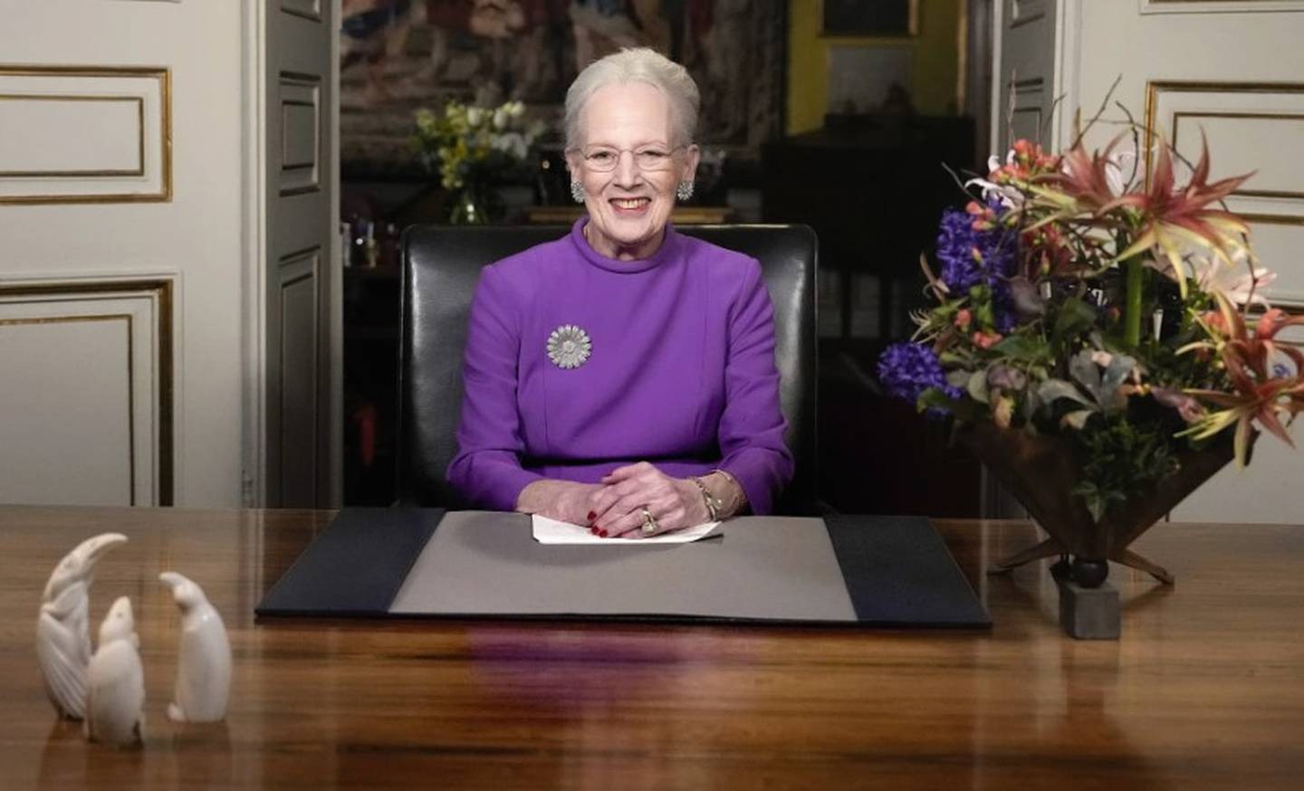 Queen Margrethe II of Denmark gave a New Year's speech from Christian IX's Palace in Copenhagen, announcing her upcoming abdication. Photo / Ritzau Scanpix via AP