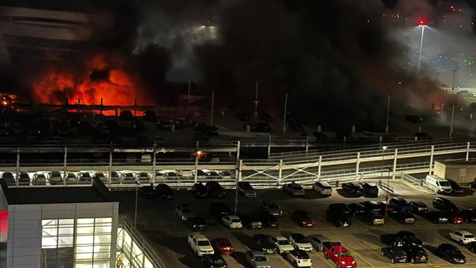 London Luton Airport paused operations for 18 hours following a major fire in Terminal 2. Photo / Bedfordshire Fire and Rescue