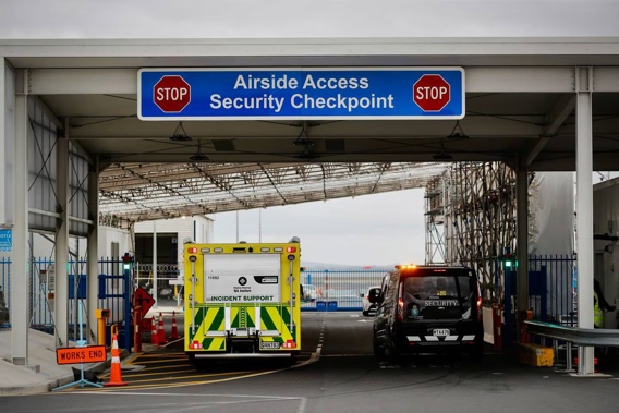 Ambulance at Auckland International Airport after a number of passengers were injured during a LATAM flight from Sydney to Auckland New Zealand Herald photograph by Dean Purcell 11 March 2024