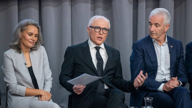 Prof Michael Baker, centre, with immunologist Dr Maia Brewerton and former Air NZ CEO Rob Fyfe at the Reconnecting NZers to the World forum in Wellington in August. (Photo / Mark Mitchell)