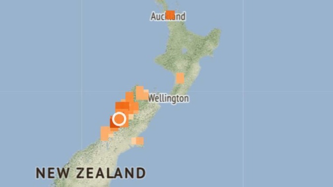 The 4.7 magnitude earthquake struck about 10km north-east of Greymouth just before 2am. Image / GeoNet