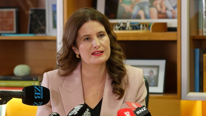 Finance Minister Nicola Willis during a press conference in her Beehive office. Photo / Mark Mitchell