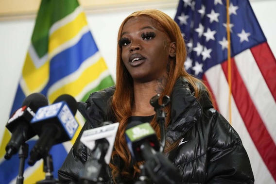 Majiah Washington speaks during a news conference at the Portland Fire & Rescue headquarters. Photo / AP