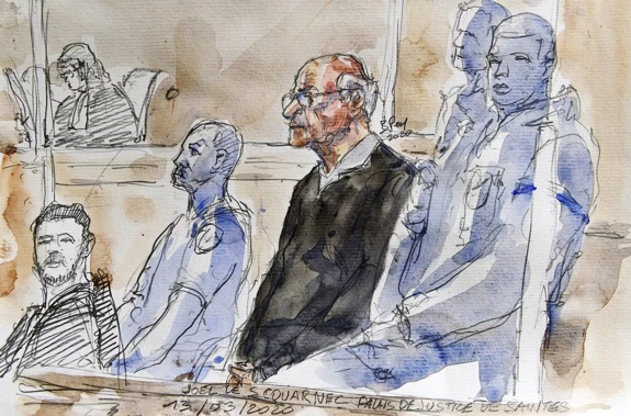 A court sketch of French retired surgeon Joel Le Scouarnec. Photo / AFP