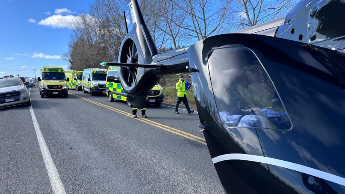 Emergency services flocked to the scene following the crash this afternoon. Photo / Stephen Jaquiery