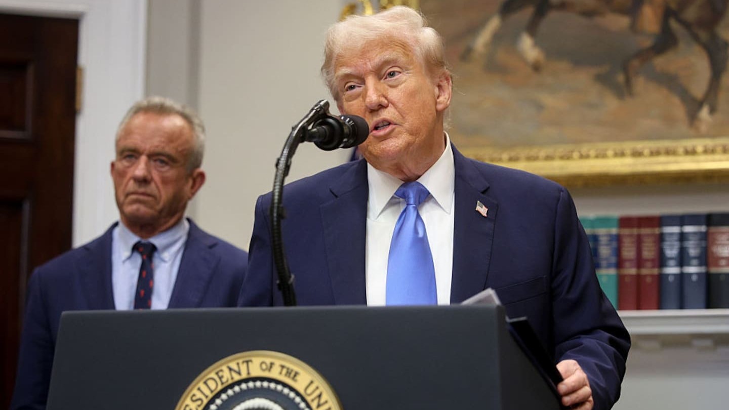 US President Donald Trump and Robert F. Kennedy jnr, US Secretary of Health and Human Services (HHS), speaking at the White House. Photo / Getty Images