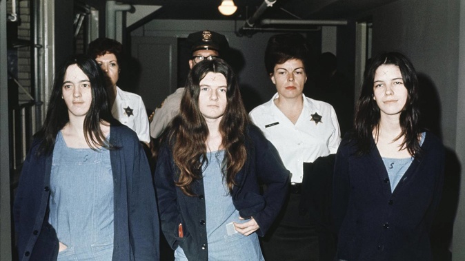 Three female defendants in the Manson court case are shown, from left to right: Susan Atkins, Patricia Krenwinkel, Leslie Van Houten, March 29 , 1971 as they return to court to hear the penalty ending a nine-month trial in the Tate-LaBianca murders of August 1969. Photo / AP