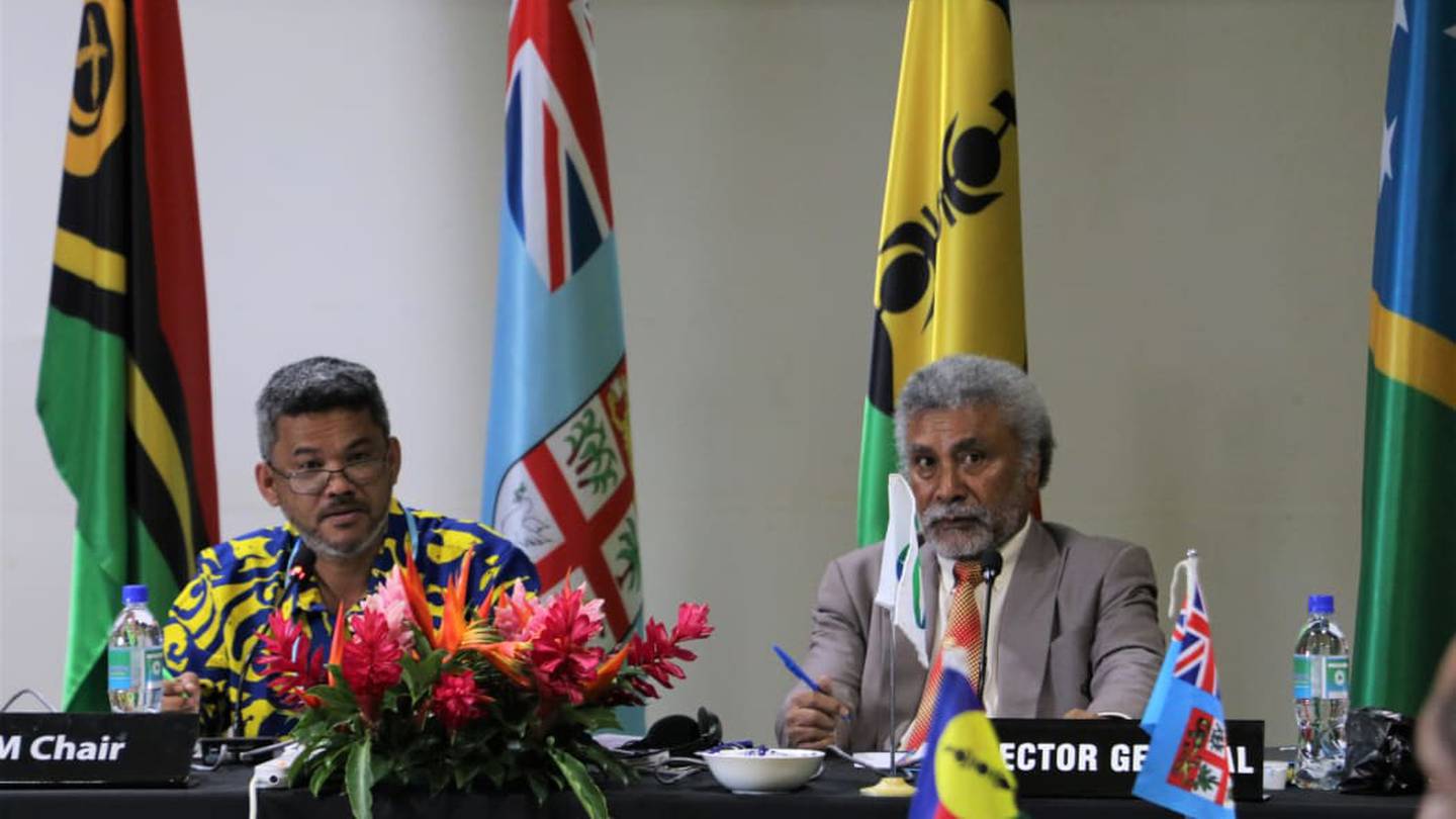 Vanuatu's deputy prime minister Matai Seremaiah, left, and MSG director general Leonard Louma at the opening.Photo / RNZ Pacific / Kelvin Anthony