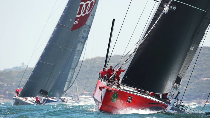 Comanche leads Wild Oats XI at the start of the Sydney to Hobart race. Photo / Getty Images