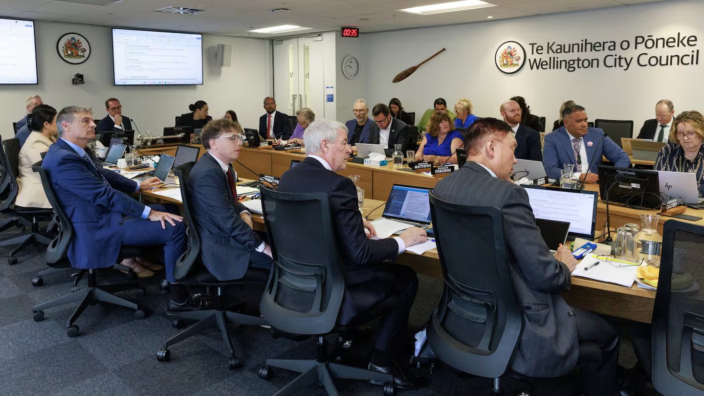 Wellington City councillors meet to vote on pausing the Golden Mile during their first meeting proper of the term. Photo / Mark Mitchell