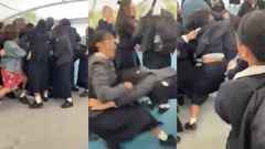 A mass brawl was caught on camera at an Auckland girls’ school. Photo / Supplied