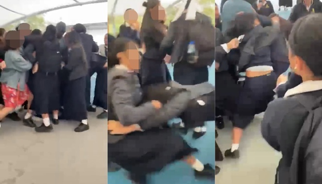 A mass brawl was caught on camera at an Auckland girls’ school. Photo / Supplied