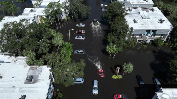 After Hurricane Milton hit Florida, the city of Clearwater was flooded. Search and rescue operations are ongoing in the area. (Photo by Lokman Vural Elibol/Anadolu via Getty Images)