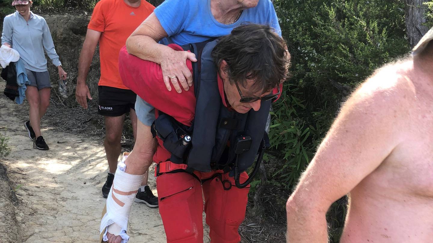 A team from the rescue helicopter were able to winch Maura Taylor to safety, later transporting her to Nelson Hospital. Photo / Hamish Clark