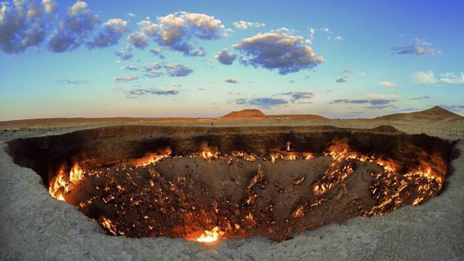 The crater fire named "Gates of Hell" is seen near Darvaza, Turkmenistan, July 2020. Photo / AP